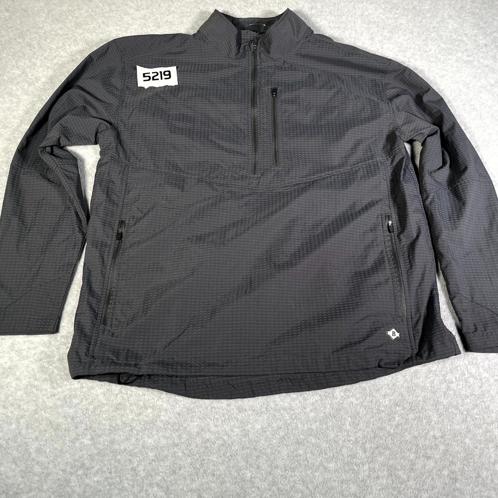 Burlebo Jacket Mens Large Dark Gray Textured Grid Quarter Zip Mock Neck Outdoor
